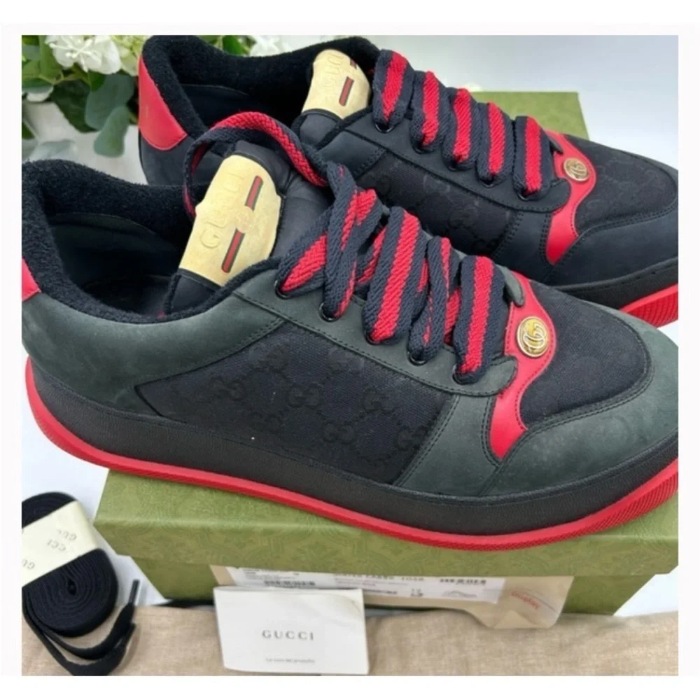 Gucci SCREENER sneakers in black GG canvas, and Leather size 12